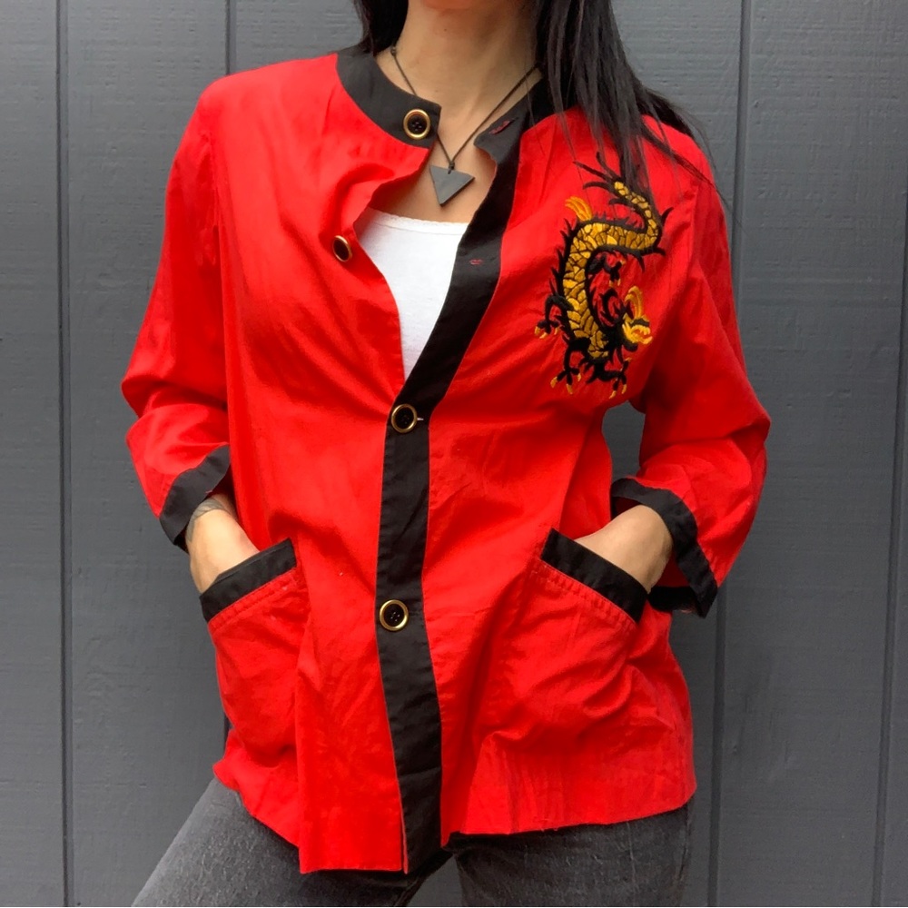 Vintage red embroidered dragon cardigan
